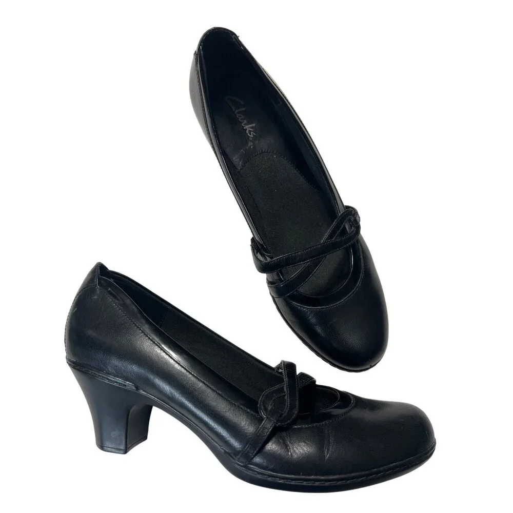 Clarks Womens Black Leather Heels 2.5 Inch Size 8.5 - Picture 2 of 10